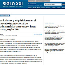Las fusiones y adquisiciones en el mercado transaccional de Latinoamrica caen un 39% hasta marzo, segn TTR